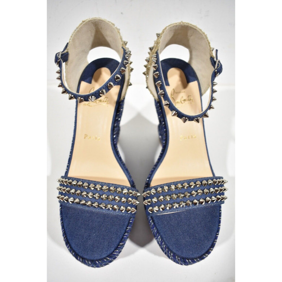 Christian Louboutin Madmonica 120 Blue Denim Platform Wedge Sandal Heel Pump 42 - Picture 7 of 12